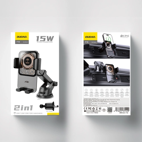 Uchwyt samochodowy z ładowarką indukcyjną 15W na kokpit / kratkę Dudao F19 czarny