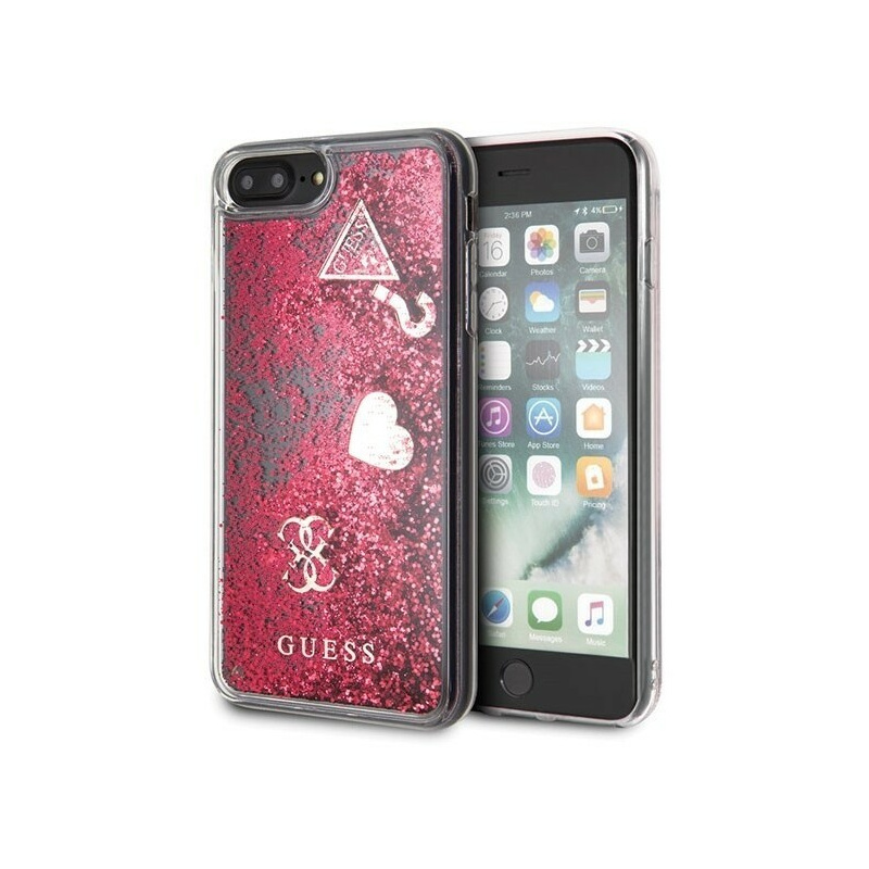 Etui Guess GUHCI8LGLHFLRA Apple iPhone 7/8 Plus raspberry hard case Glitter Hearts