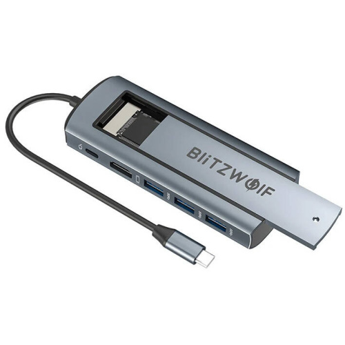 BlitzWolf Distributor - 5905316149496 - BLZ585 - Blitzwolf BW-Neo TH13 hub 6in1 USB-C / 3xUSB-A 3.0, 1xUSB-C PD, 1xHD DisplayPort, 1xM.2 SATA M key - B2B homescreen