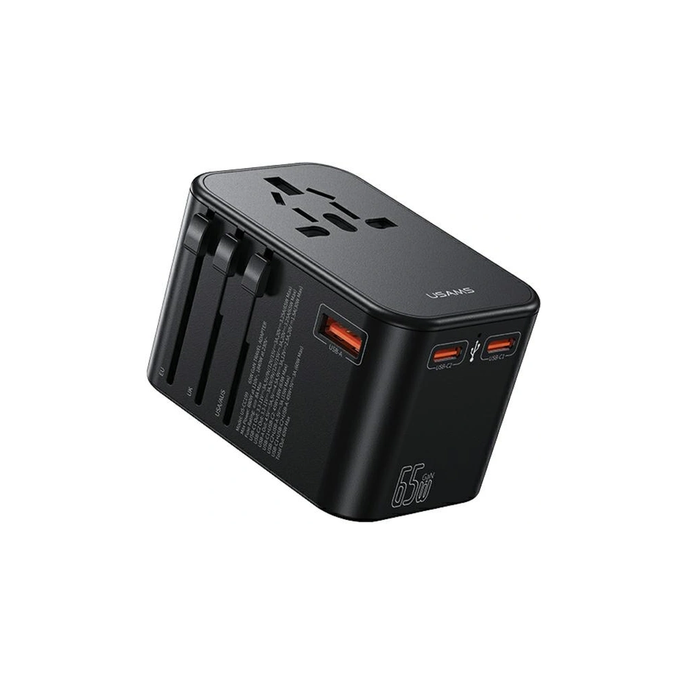 Hurtownia GSM - Reiseadapter USAMS T62 Universelles Ladegerät US/AU/EU/UK 1xUSB, 2xUSB-C 65W schwarz/black - USA1021 - {ean13} - Hurt