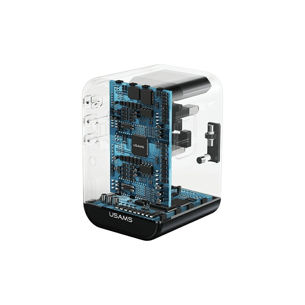 Hurtownia GSM - Cestovní adaptér USAMS T62 Univerzální nabíječka US/AU/EU/UK 1xUSB, 2xUSB-C 65W černý/black - USA1021 - {ean13} - Hurt