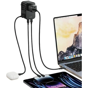 Hurtownia GSM - Adaptor de călătorie USAMS T62 Încărcător universal US/AU/EU/UK 1xUSB, 2xUSB-C 65W negru/black - USA1021 - {ean13} - Hurt
