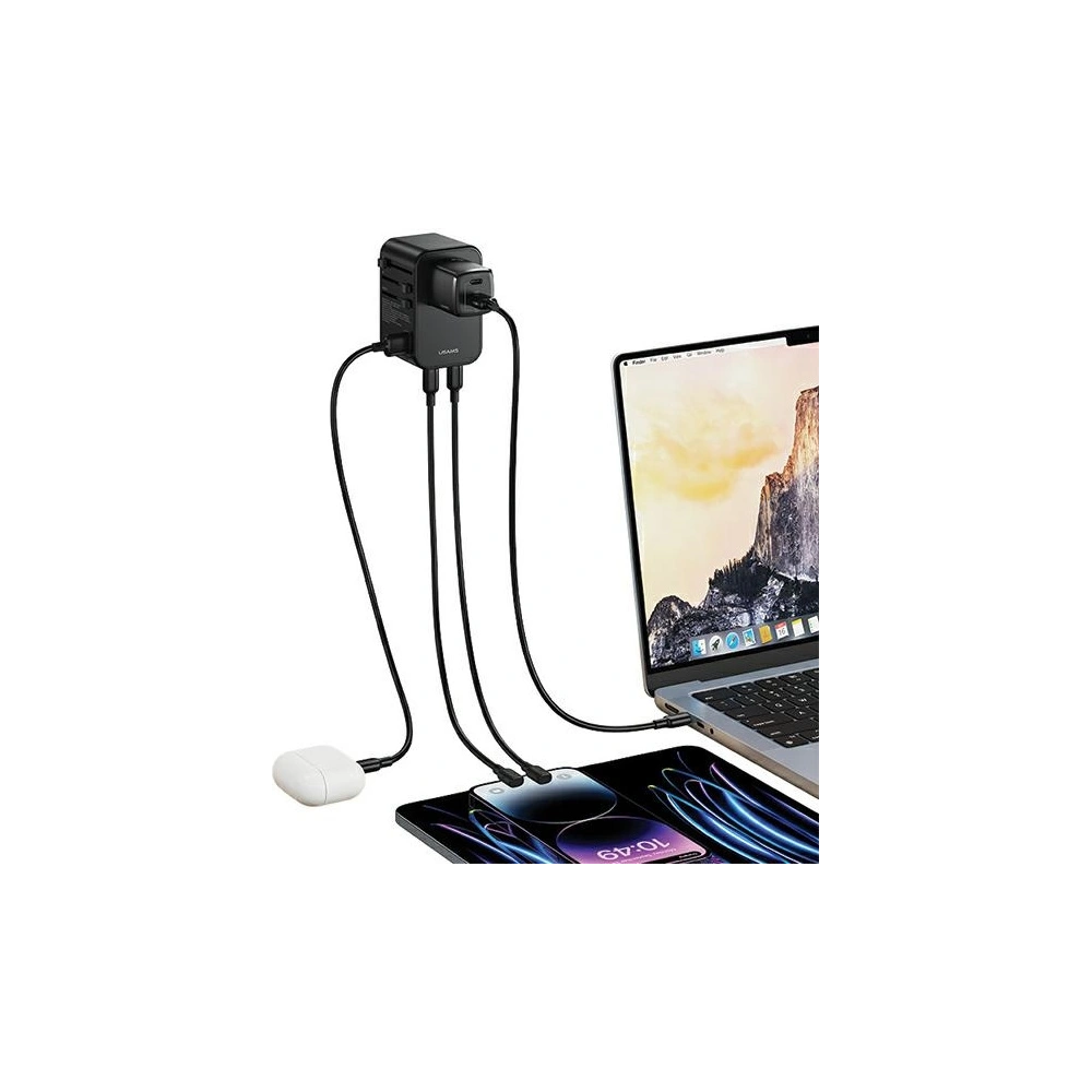 Hurtownia GSM - Cestovní adaptér USAMS T62 Univerzální nabíječka US/AU/EU/UK 1xUSB, 2xUSB-C 65W černý/black - USA1021 - {ean13} - Hurt