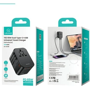 Hurtownia GSM - USAMS T62 univerzális utazó töltő US/AU/EU/UK 1xUSB, 2xUSB-C 65W fekete - USA1021 - {ean13} - Hurt