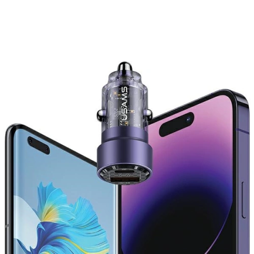 Ładowarka samochodowa USAMS C39 USB-A, USB-C 60W fioletowy/purple