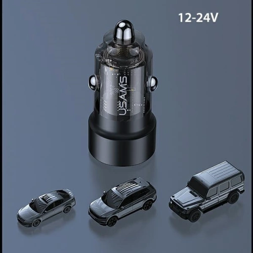 Ładowarka samochodowa USAMS C39 USB-A, USB-C 60W fioletowy/purple