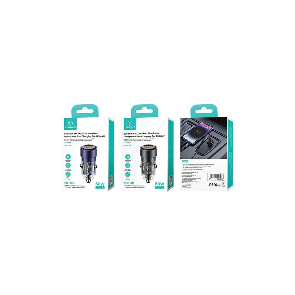 Hurtownia GSM - Încărcător auto USAMS C39 USB-A, USB-C 60W violet/purple - USA1026 - {ean13} - Hurt