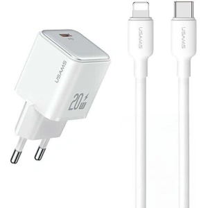 Hurtownia GSM - Síťová nabíječka USAMS US-CC183 USB-C 20W PD3.0 + kabel US-SJ610 USB-C / Lightning bílý/white - USA1027 - {ean13} - Hurt