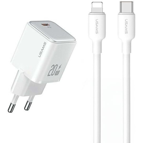 Usams Distributor - 6958444906881 - USA1027 - USAMS US-CC183 wall charger USB-C 20W PD3.0 + US-SJ610 USB-C / Lightning cable white - B2B homescreen