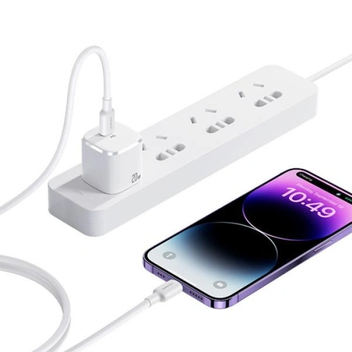 Ładowarka sieciowa USAMS US-CC183 USB-C 20W PD3.0 + kabel US-SJ610 USB-C / Lightning biały/white