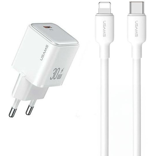 Usams Distributor - 6958444906898 - USA1028 - USAMS US-CC186 wall charger USB-C 30W PD3.0 + US-SJ610 USB-C / Lightning cable white - B2B homescreen