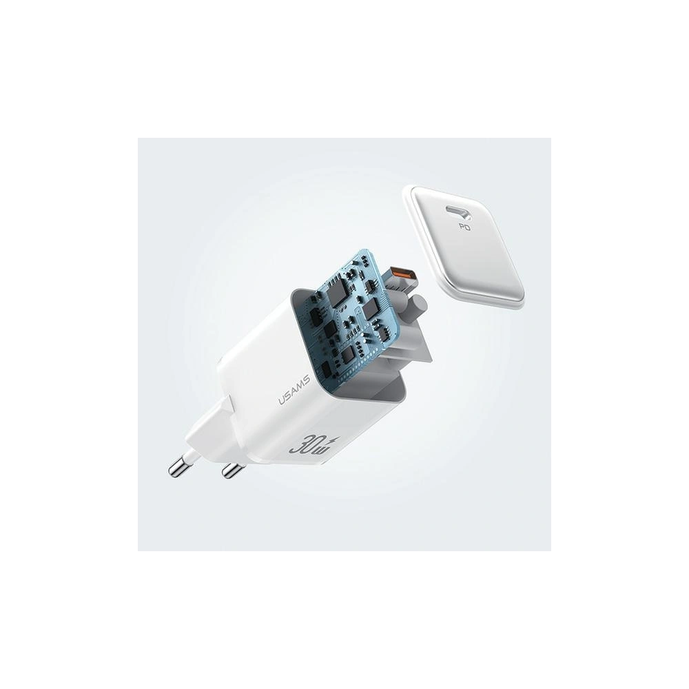 Hurtownia GSM - Încărcător rețea USAMS US-CC186 USB-C 30W PD3.0 + cablu US-SJ610 USB-C / Lightning alb/white - USA1028 - {ean13} - Hurt