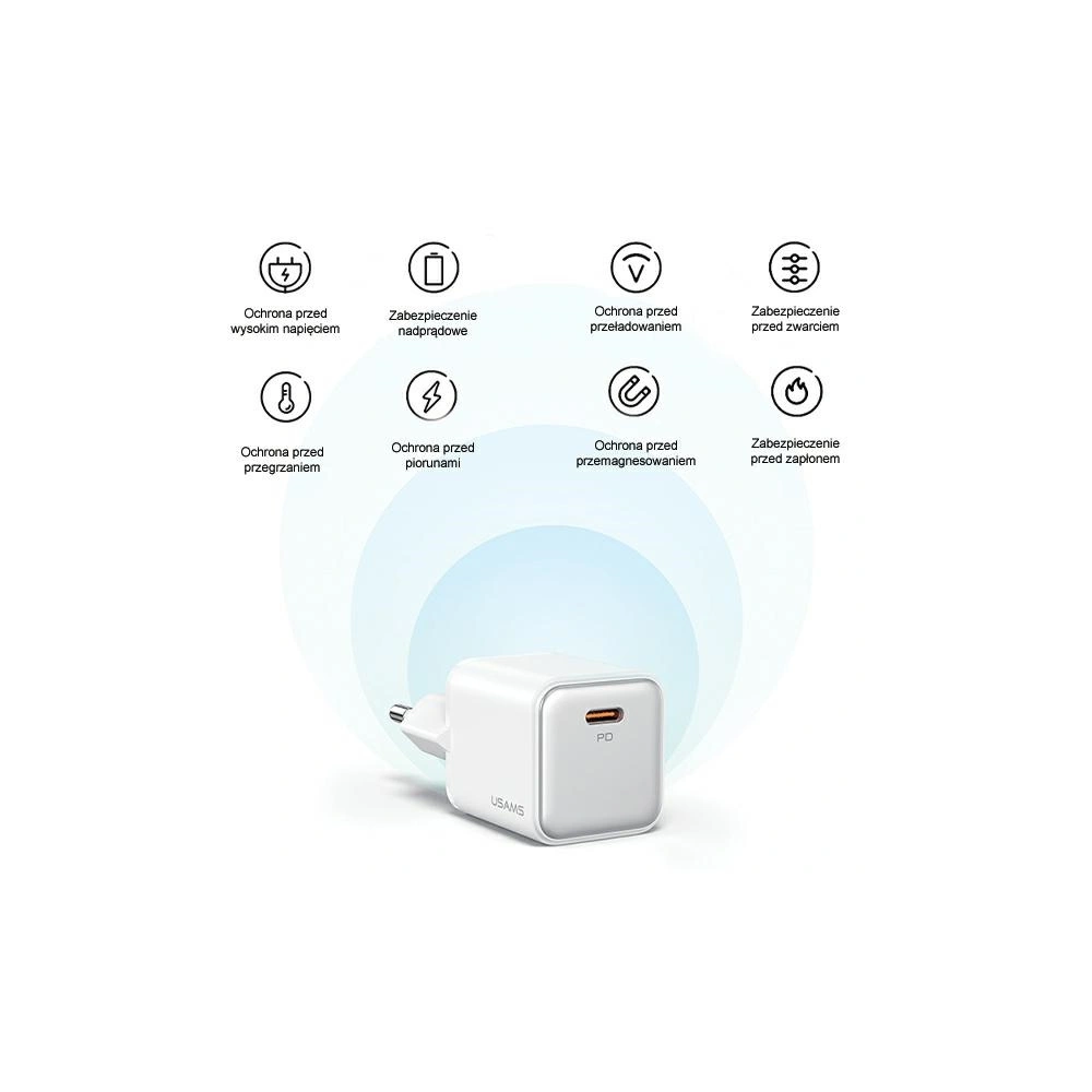 Hurtownia GSM - Încărcător rețea USAMS US-CC186 USB-C 30W PD3.0 + cablu US-SJ610 USB-C / Lightning alb/white - USA1028 - {ean13} - Hurt