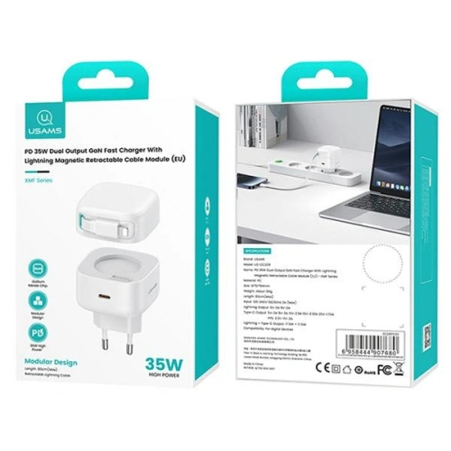 Ładowarka sieciowa USAMS US-CC202 USB-C + kabel Lighning PD QC 35W biały/white