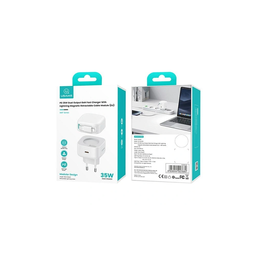 Hurtownia GSM - Încărcător de rețea USAMS US-CC202 USB-C + cablu Lightning PD QC 35W negru - USA1030 - {ean13} - Hurt