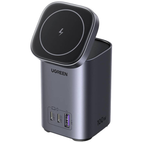 Ugreen Distributor - 6941876210763 - UGR1808 - UGREEN CD342 GaN 2-in-1 charger / charging station 1xUSB-A, 2xUSB-C, Qi, 100W grey - B2B homescreen