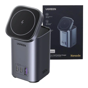 Hurtownia GSM - GaN töltő / töltőállomás 2w1 UGREEN CD342 1xUSB-A, 2xUSB-C, Qi, 100W szürke - UGR1808 - {ean13} - Hurt