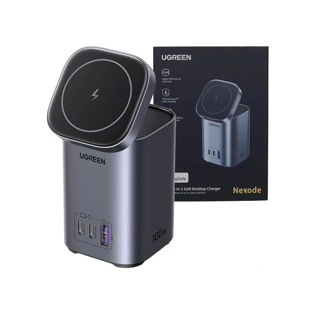 Hurtownia GSM - Ladegerät / Ladestation GaN 2w1 UGREEN CD342 1xUSB-A, 2xUSB-C, Qi, 100W grau - UGR1808 - {ean13} - Hurt