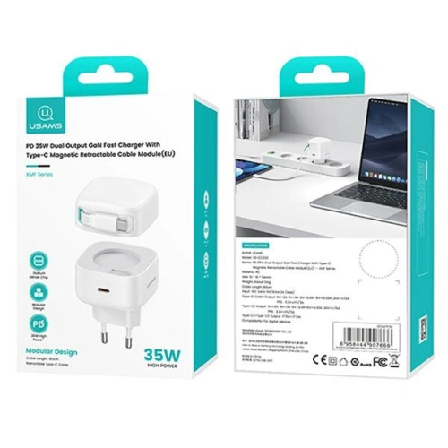Ładowarka sieciowa USAMS US-CC202 USB-C + kabel USB-C PD QC 35W biały/white