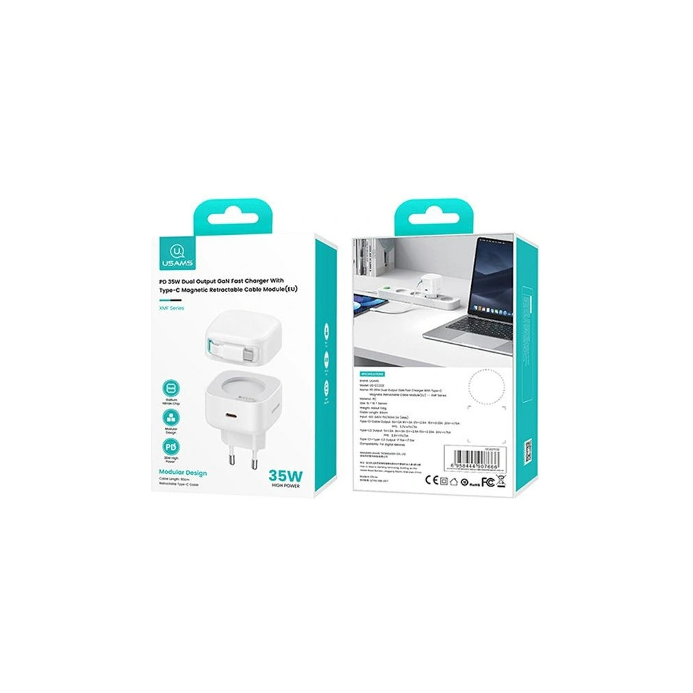 Hurtownia GSM - Încărcător de rețea USAMS US-CC202 USB-C + cablu USB-C PD QC 35W alb/white - USA1031 - {ean13} - Hurt