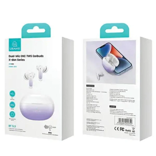 Bezprzewodowe słuchawki dokanałowe USAMS X-don Series ENC TWS Bluetooth 5.3 niebieski gradient/gradient blue