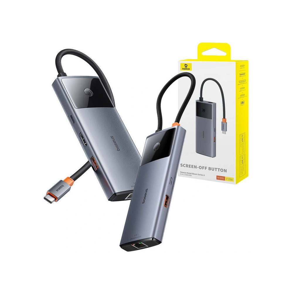 Hurtownia GSM - Adapter 6w1 Baseus Metal Gleam 2 sorozat hub USB-C / 2xUSB-A 3.0, USB-C, USB-C PD, HDMI, Ethernet RJ45 - BSU4826 - {ean13} - Hurt