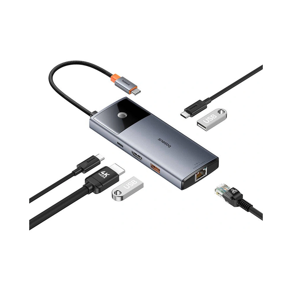 Hurtownia GSM - Adapter 6w1 Baseus Metal Gleam 2 sorozat hub USB-C / 2xUSB-A 3.0, USB-C, USB-C PD, HDMI, Ethernet RJ45 - BSU4826 - {ean13} - Hurt