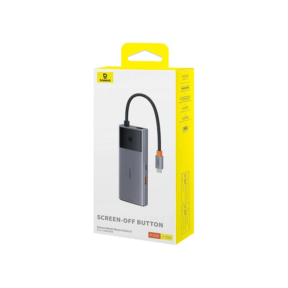 Hurtownia GSM - Adapter 6w1 Baseus Metal Gleam 2 sorozat hub USB-C / 2xUSB-A 3.0, USB-C, USB-C PD, HDMI, Ethernet RJ45 - BSU4826 - {ean13} - Hurt