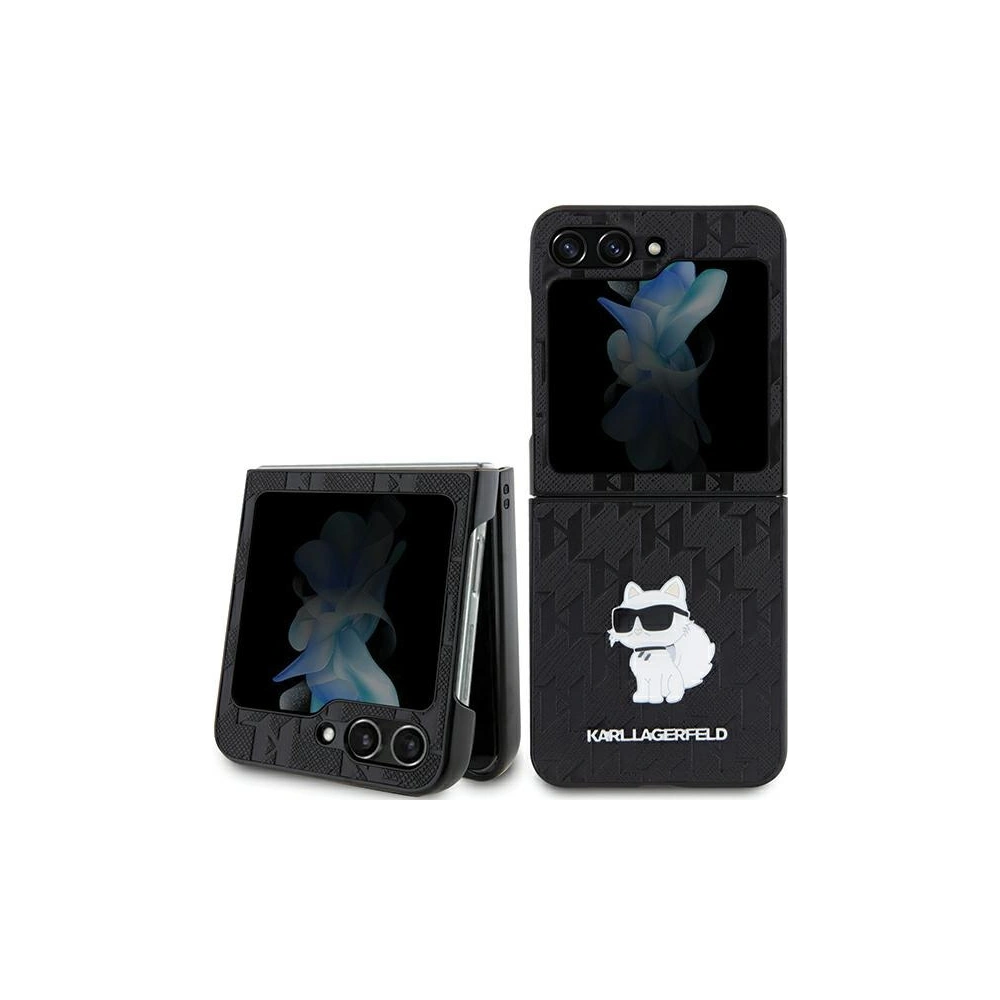 Hurtownia GSM - Tok Karl Lagerfeld KLHCZF5SAPCHNPK Samsung Galaxy Z Flip5 kemény tok Saffiano Monogram Choupette Pin fekete/black - KLD1867 - {ean13} - Hurt