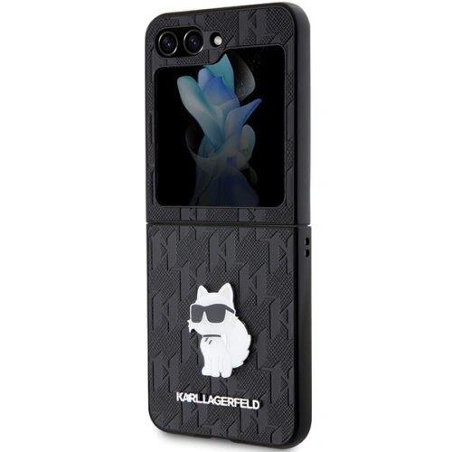 Etui Karl Lagerfeld KLHCZF5SAPCHNPK Samsung Galaxy Z Flip5 hardcase Saffiano Monogram Choupette Pin czarny/black