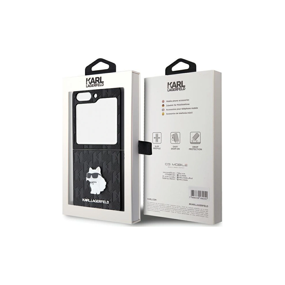 Hurtownia GSM - Tok Karl Lagerfeld KLHCZF5SAPCHNPK Samsung Galaxy Z Flip5 kemény tok Saffiano Monogram Choupette Pin fekete/black - KLD1867 - {ean13} - Hurt