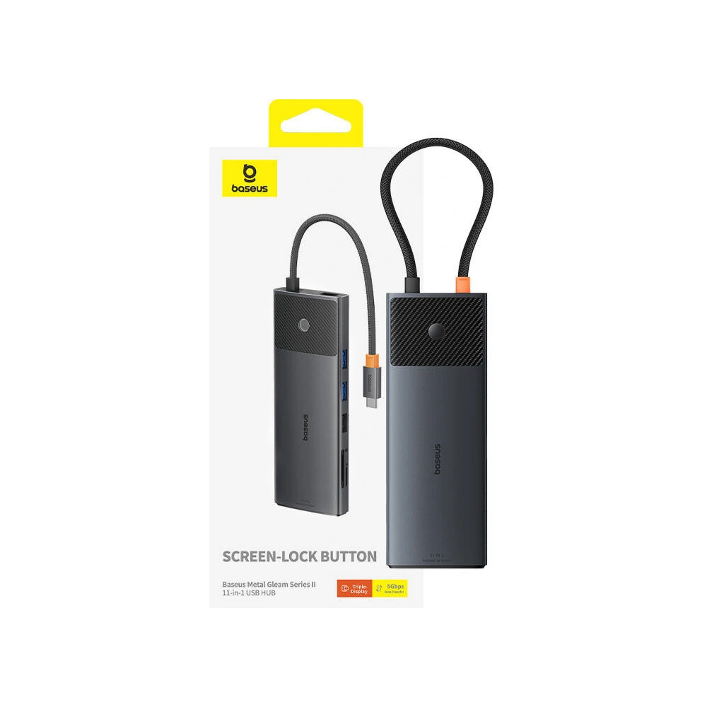 Hurtownia GSM - Adapter 11w1 Baseus Metal Gleam HUB USB-C / 2xUSB-A 2.0, 2xUSB-A 3.0, USB-C PD, 2xHDMI, DisplayPort, ‎RJ45, ‎TF/SD - BSU4843 - {ean13} - Hurt