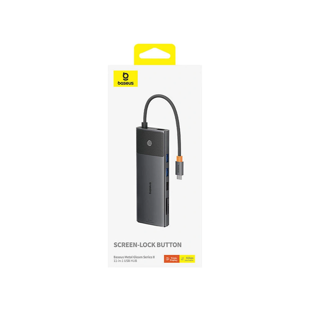 Hurtownia GSM - Adapter 11w1 Baseus Metal Gleam HUB USB-C / 2xUSB-A 2.0, 2xUSB-A 3.0, USB-C PD, 2xHDMI, DisplayPort, ‎RJ45, ‎TF/SD - BSU4843 - {ean13} - Hurt