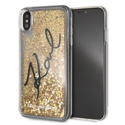 Karl Lagerfeld KLHCI65TRKSIGGO iPhone Xs Max złoty/gold hard case Signature Liquid Glitter Stars