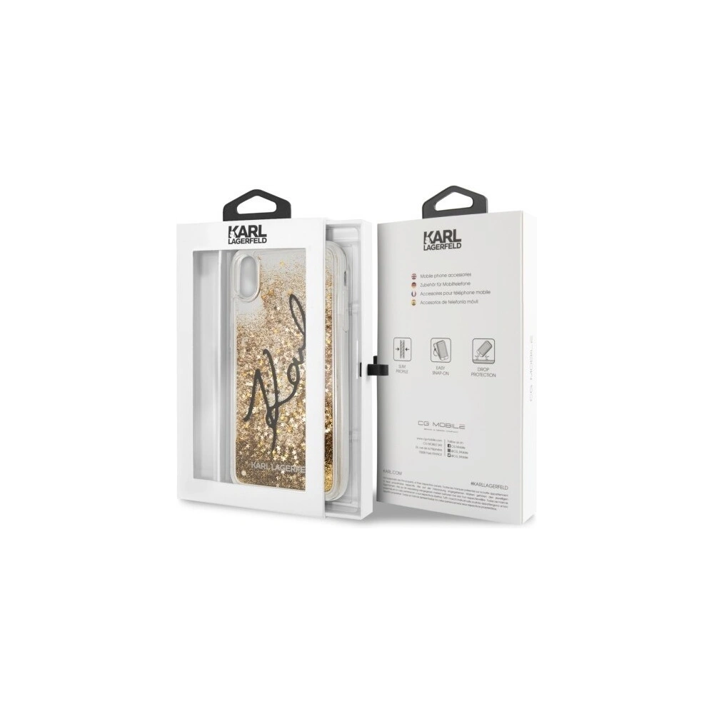 Hurtownia GSM - Karl Lagerfeld KLHCI65TRKSIGGO iPhone Xs Max złoty/gold hard case Signature Liquid Glitter Stars - KLD059GLD - {ean13} - Hurt