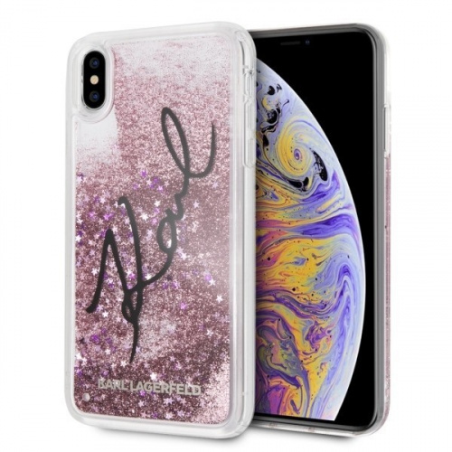 Karl Lagerfeld Distributor - 3700740439081 - KLD060PNK - Karl Lagerfeld KLHCI65TRKSIGPI iPhone Xs Max pink hard case Signature Liquid Glitter Stars - B2B homescreen
