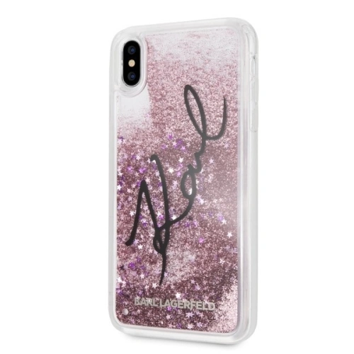 Karl Lagerfeld KLHCI65TRKSIGPI iPhone Xs Max różowy/pink hard case Signature Liquid Glitter Stars