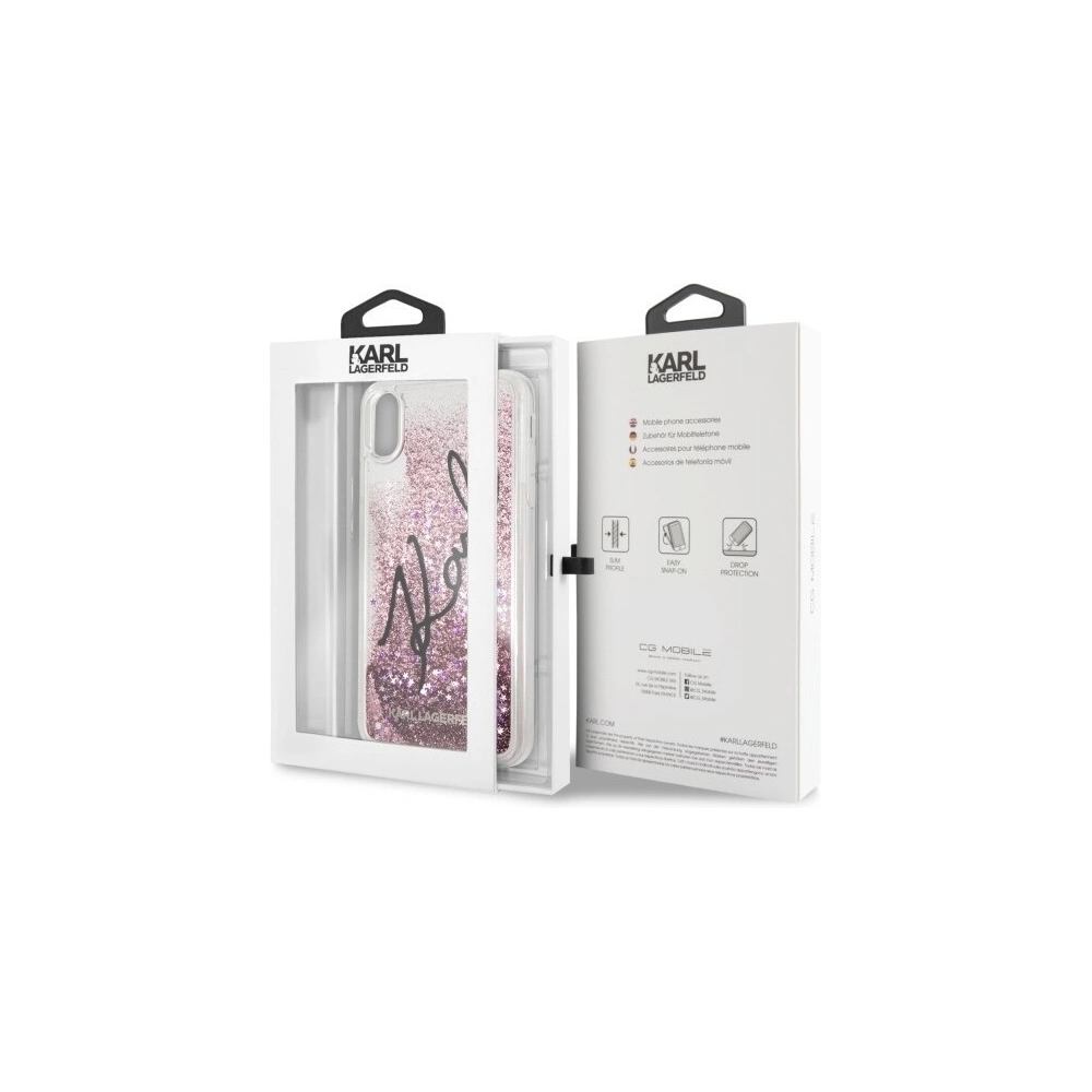 Hurtownia GSM - Karl Lagerfeld KLHCI65TRKSIGPI iPhone Xs Max różowy/pink hard case Signature Liquid Glitter Stars - KLD060PNK - {ean13} - Hurt