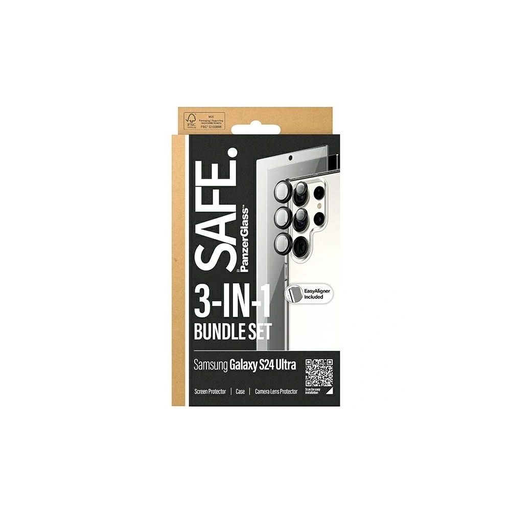 Setul SAFE by PanzerGlass Samsung Galaxy S24 Ultra Pachet 3in1 Carcasă rigidă + Protector de ecran + Lentilă pentru cameră