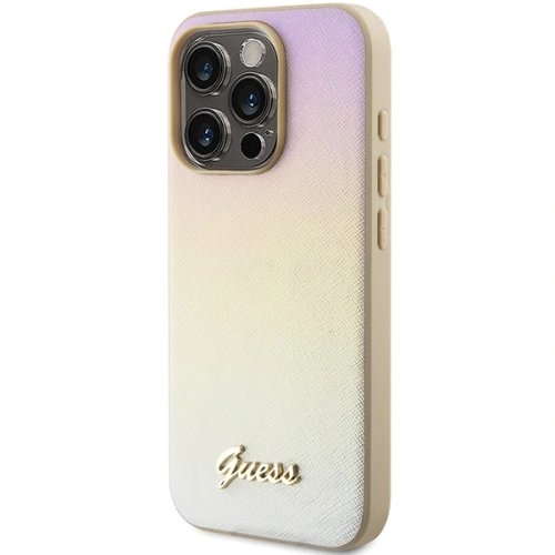 Etui Guess GUHCP14LPSAIRSD Apple iPhone 14 Pro hardcase Saffiano Iridescent Script złoty/gold