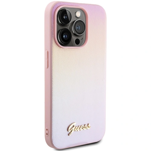 Etui Guess GUHCP14LPSAIRSP Apple iPhone 14 Pro hardcase Saffiano Iridescent Script różowy/pink