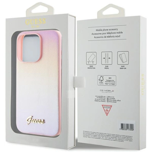 Etui Guess GUHCP14XPSAIRSP Apple iPhone 14 Pro Max hardcase Saffiano Iridescent Script różowy/pink