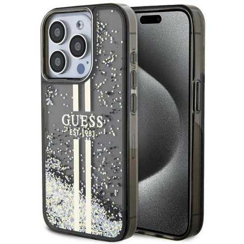 Hurtownia Guess - 3666339223540 - GUE3180 - Etui Guess GUHCP15LLFCSEGK Apple iPhone 15 Pro hardcase Liquid Glitter Gold Stripes czarny/black - B2B homescreen