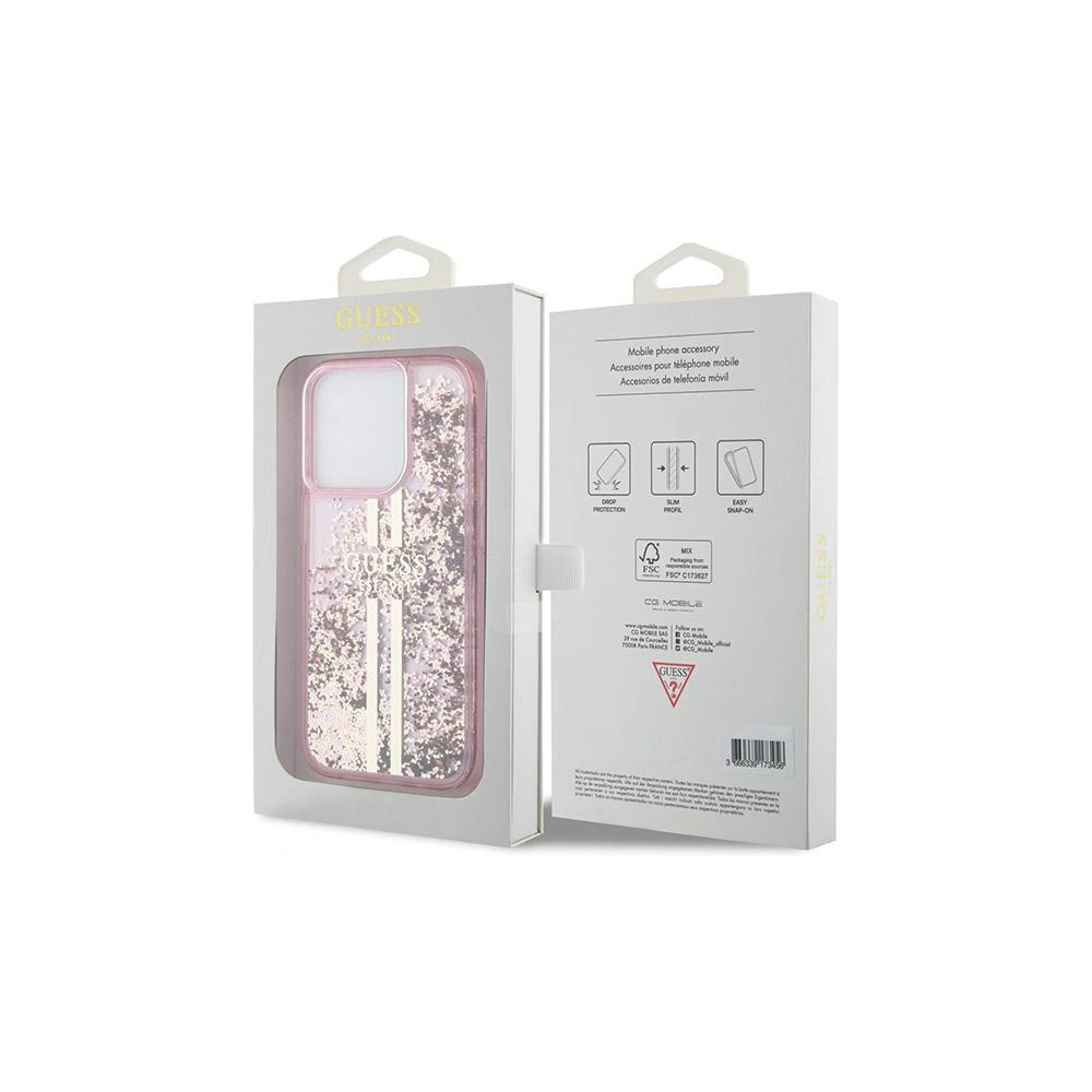 Hurtownia GSM - Etui Guess GUHCP15LLFCSEGP Apple iPhone 15 Pro hardcase Liquid Glitter Gold Stripes różowy/pink - GUE3181 - {ean13} - Hurt