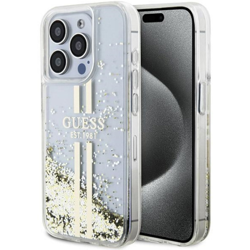 Guess Distributor - 3666339223960 - GUE3182 - Guess GUHCP15LLFCSEGT Apple iPhone 15 Pro hardcase Liquid Glitter Gold Stripes transparent - B2B homescreen