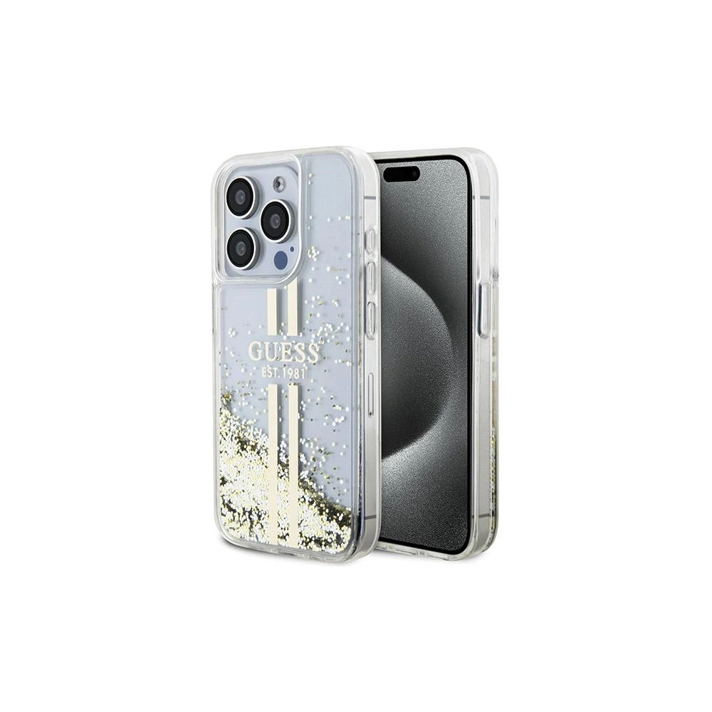 Hurtownia GSM - Case Guess GUHCP15LLFCSEGT Apple iPhone 15 Pro Hardcase Liquid Glitter Gold Stripes transparent - GUE3182 - {ean13} - Hurt