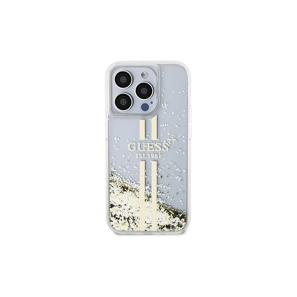 Hurtownia GSM - Case Guess GUHCP15LLFCSEGT Apple iPhone 15 Pro Hardcase Liquid Glitter Gold Stripes transparent - GUE3182 - {ean13} - Hurt