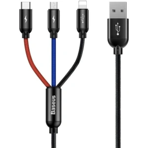 Kabel USB Baseus 3w1 USB-C / Lightning / Micro 3A 1,2m (czarny)