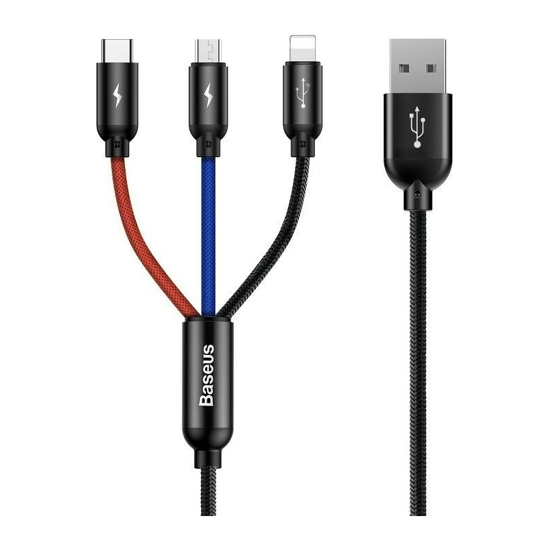 Hurtownia Baseus - 6953156273948 - BSU622BLK - Kabel USB Baseus 3w1 USB-C / Lightning / Micro 3A 1,2m (czarny) - B2B homescreen