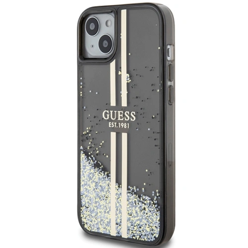 Etui Guess GUHCP15MLFCSEGK Apple iPhone 15 Plus / 14 Plus hardcase Liquid Glitter Gold Stripes czarny/black